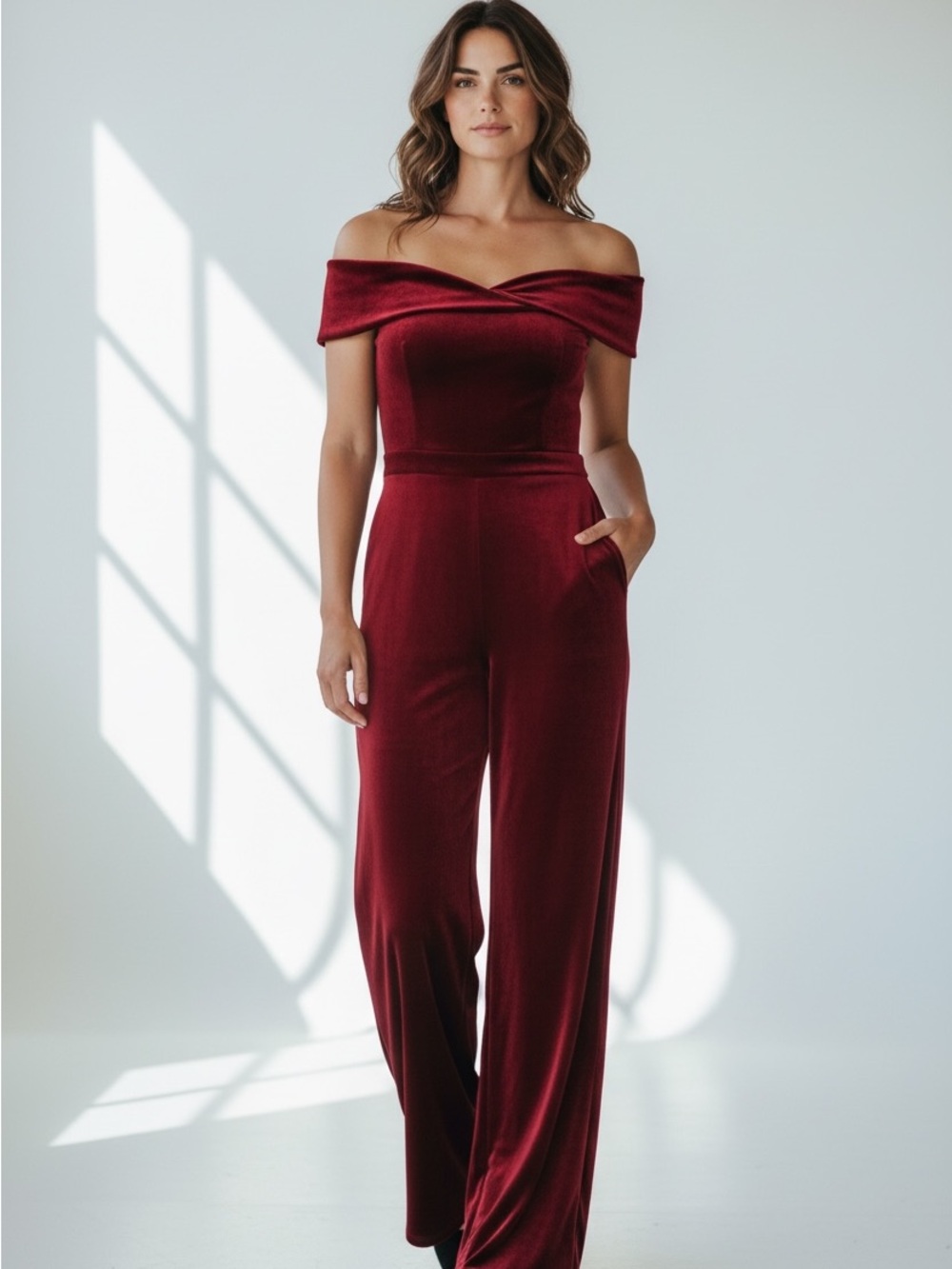 Hutch Velvet Off-the-Shoulder Jumpsuit Size 12 NWOT Anthropologie